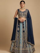 navy sky blue dual tone zari embroidered lehenga set