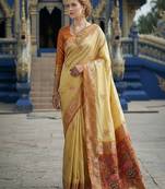 Beige ready to wear jacquard silk  saree and ready to wear jacquard silk  blouse with cup