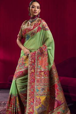 green elegant modal pashmina saree with matching blouse 1