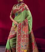 green elegant modal pashmina handloom saree with matching blouse