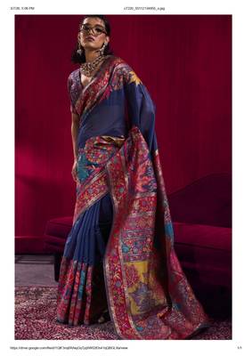 Navy blue elegant modal pashmina saree with matching blouse 1
