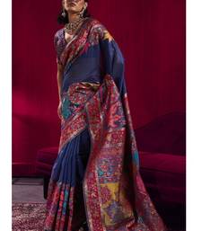 Navy blue elegant modal pashmina saree with matching blouse