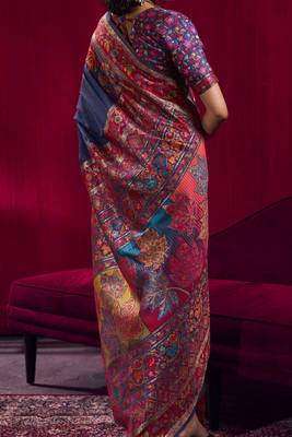 Navy blue elegant modal pashmina saree with matching blouse 2