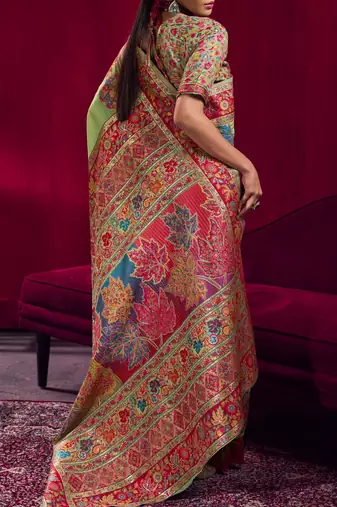 green elegant modal pashmina saree with matching blouse
