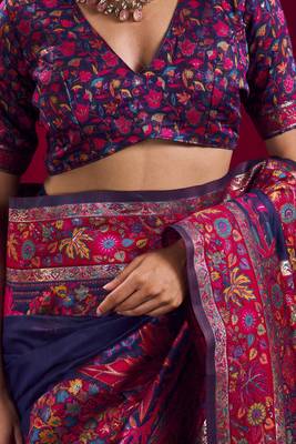 Navy blue elegant modal pashmina saree with matching blouse 3