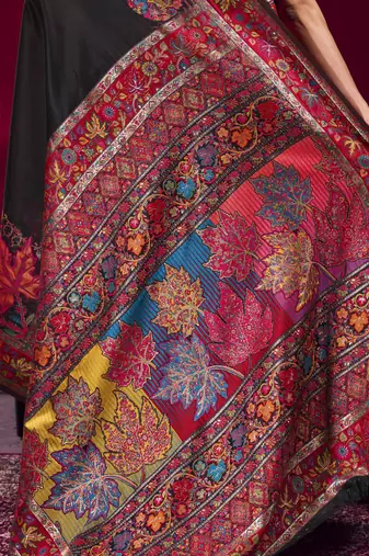 Black elegant modal pashmina saree with matching blouse