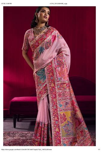Baby pink elegant modal pashmina handloom saree with matching blouse