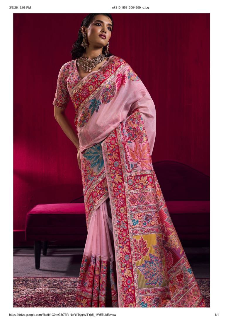 Baby pink elegant modal pashmina handloom saree with matching blouse