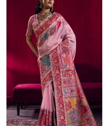 Baby pink elegant modal pashmina saree with matching blouse