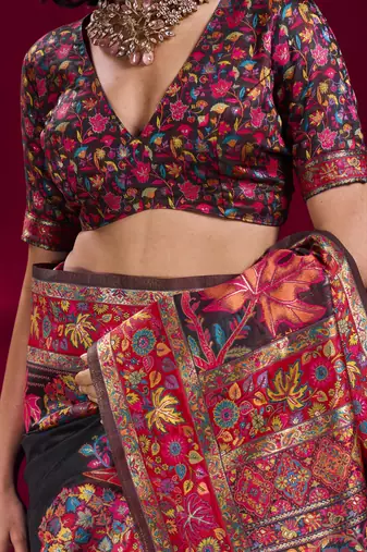 Black elegant modal pashmina saree with matching blouse