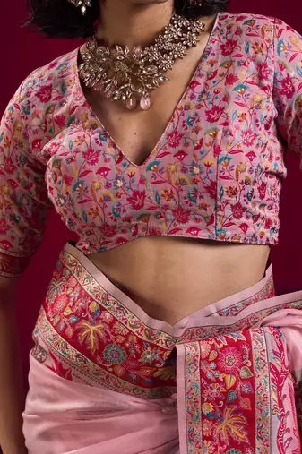 Baby pink elegant modal pashmina saree with matching blouse