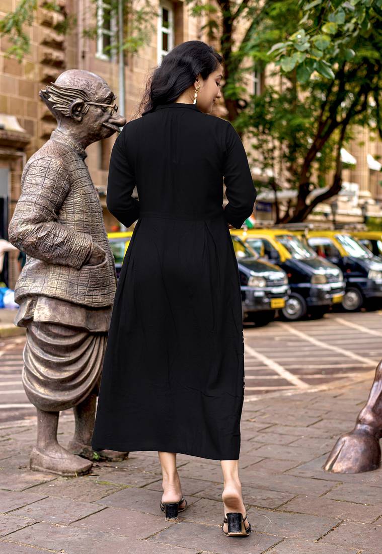 Women Floral Embroidered Puff Sleeve Belted Fit & Flare Midi Dress