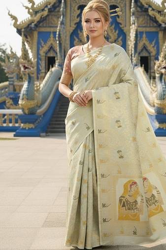 Green ready to wear jacquard silk  saree and ready to wear jacquard silk  blouse with cup