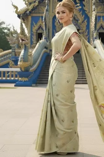 Green ready to wear jacquard silk  saree and ready to wear jacquard silk  blouse with cup