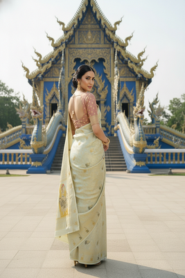 Green ready to wear jacquard silk  saree and ready to wear jacquard silk  blouse with cup 3