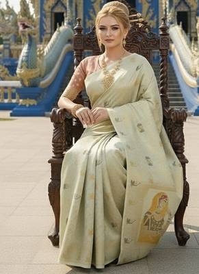 Green ready to wear jacquard silk  saree and ready to wear jacquard silk  blouse with cup 4