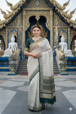 Green ready to wear jacquard silk  saree and ready to wear jacquard silk  blouse with cup 1