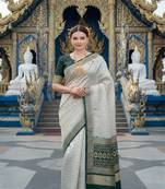 Green ready to wear jacquard silk  saree and ready to wear jacquard silk  blouse with cup