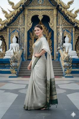 Green ready to wear jacquard silk  saree and ready to wear jacquard silk  blouse with cup 2