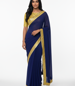 Navy blue sequenced lace georgette saree with blouse piece.