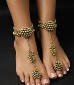 Oxidized gold barefoot sandals anklet with toe ring 