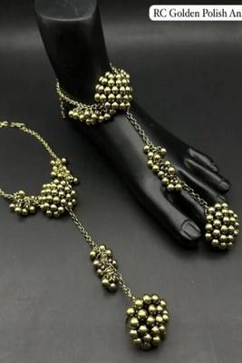 Oxidized gold barefoot sandals anklet with toe ring  3