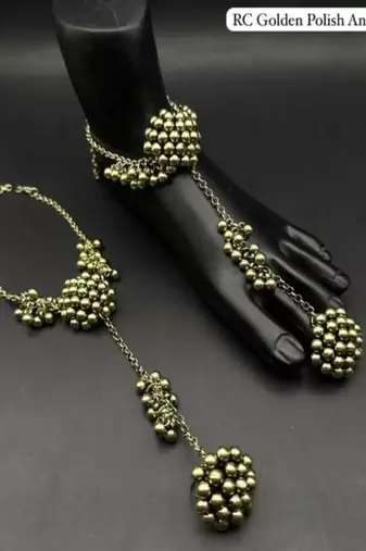 Oxidized gold barefoot sandals anklet with toe ring 