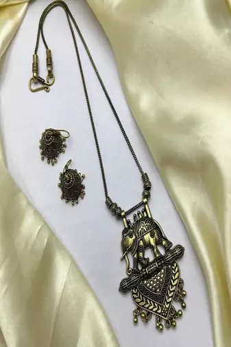 Oxidized elephant necklace set 