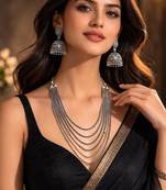 Oxidized silver layered chain necklace set