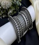 Oxidized silver tribal cuff bracelet for women 