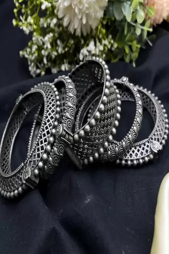 Oxidized silver tribal cuff bracelet for women 