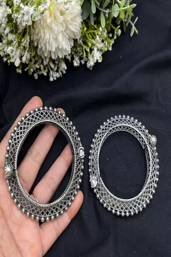 Oxidized silver tribal cuff bracelet for women 