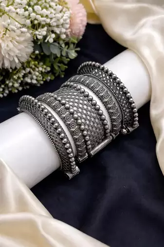 Oxidized silver tribal cuff bracelet for women 