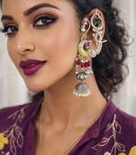 Oxidised kashmiri peacock jhumka earcuff earrings