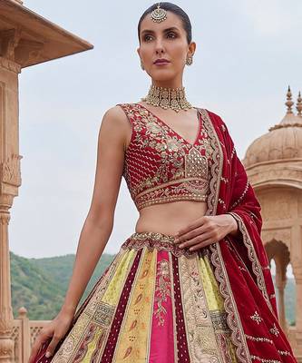 Elegant Multi Color Patch Work Silk Traditional Lehenga Choli With Dupatta 2