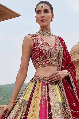 Elegant Multi Color Patch Work Silk Traditional Lehenga Choli With Dupatta