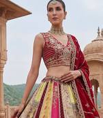 Elegant Multi Color Patch Work Silk Traditional Lehenga Choli With Dupatta