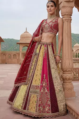 Elegant Multi Color Patch Work Silk Traditional Lehenga Choli With Dupatta