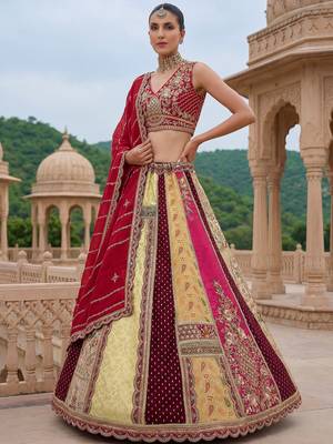 Elegant Multi Color Patch Work Silk Traditional Lehenga Choli With Dupatta 1