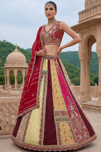 Elegant Multi Color Patch Work Silk Traditional Lehenga Choli With Dupatta