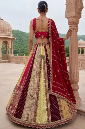 Elegant Multi Color Patch Work Silk Traditional Lehenga Choli With Dupatta