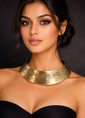 Elephant engraved brass hasli necklace 1