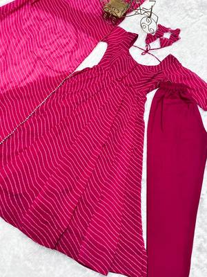 Pink elegant anarkali set in heavy pure fox georgette with laheriya print & fancy neck potli button 4