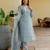 Women's grey & turquoise floral print pure cotton straight fit kurta set with bottom and dupatta (3-piece set)
