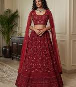Lovely Red Dori Embroidery Net Bridal Lehenga Choli With Dupatta