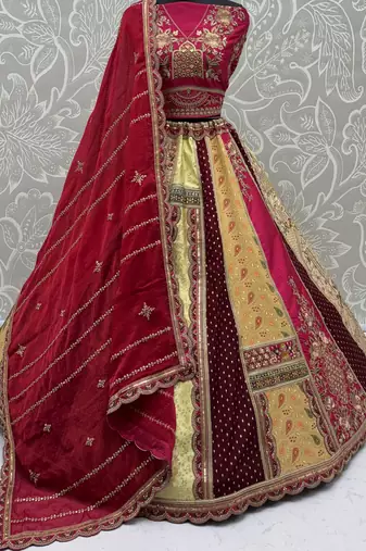 Elegant Multi Color Patch Work Silk Traditional Lehenga Choli With Dupatta