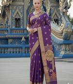 Purple ready to wear jacquard silk  saree and ready to wear jacquard silk  blouse with cup
