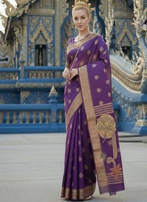 Purple ready to wear jacquard silk  saree and ready to wear jacquard silk  blouse with cup 2