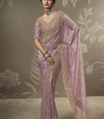 Purple beads work party wear tissue saree with designer beads work blouse fabric
