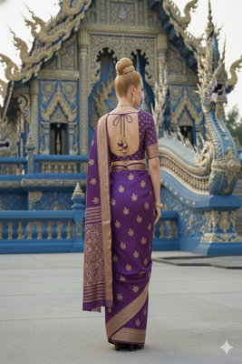 Purple ready to wear jacquard silk  saree and ready to wear jacquard silk  blouse with cup 3